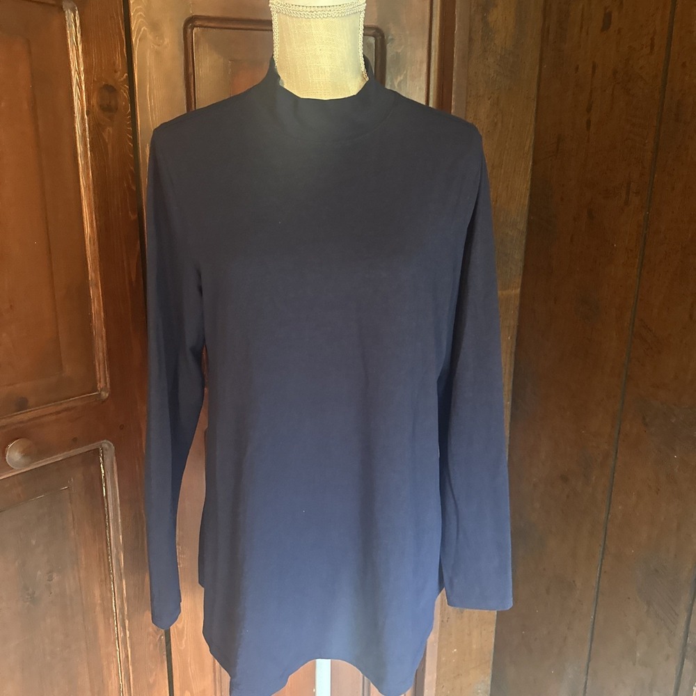 Women's d&Co Essentials Navy Blue Mock Turtleneck Tunic Long Sleeve Sz Medium